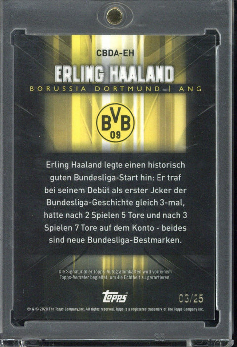 2020 Topps Chrome BVB Erling Haaland Borussia Dortmund On Card Autograph /25 #CBDA-EH