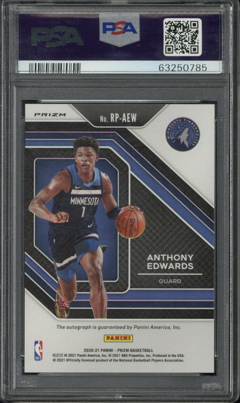 2020 Panini Prizm Anthony Edwards RC Penmanship Blue Wave Prizm Autograph #RPAEW PSA 9 Auto 9