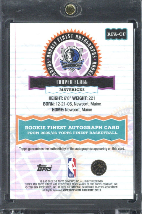 2025 Topps Finest Cooper Flagg RC Autograph Green Geometric /175 #RFA-CF
