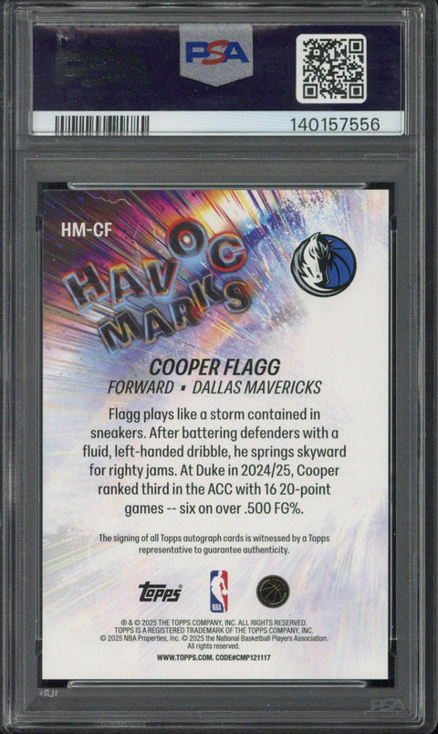 2025 Topps Cooper Flagg Havoc Marks Autograph #HM-CCF PSA 9 Auto 10