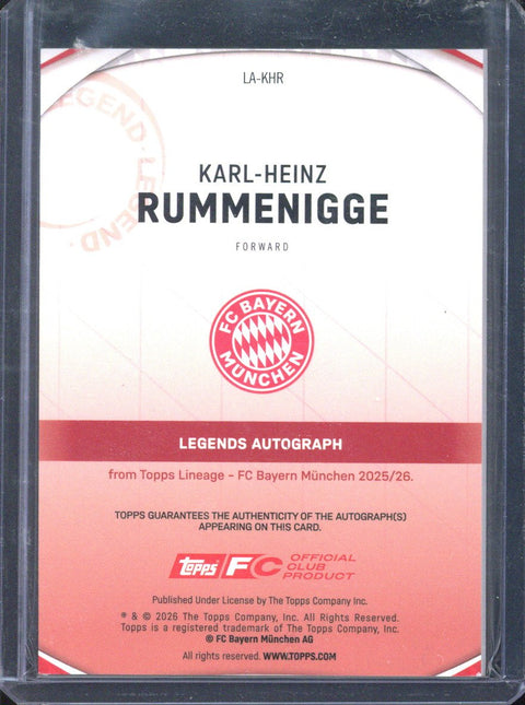 2025-26 Topps Lineage FC Bayern München Karl-Heinz Rummenigge Autograph /50 #LA-KHR