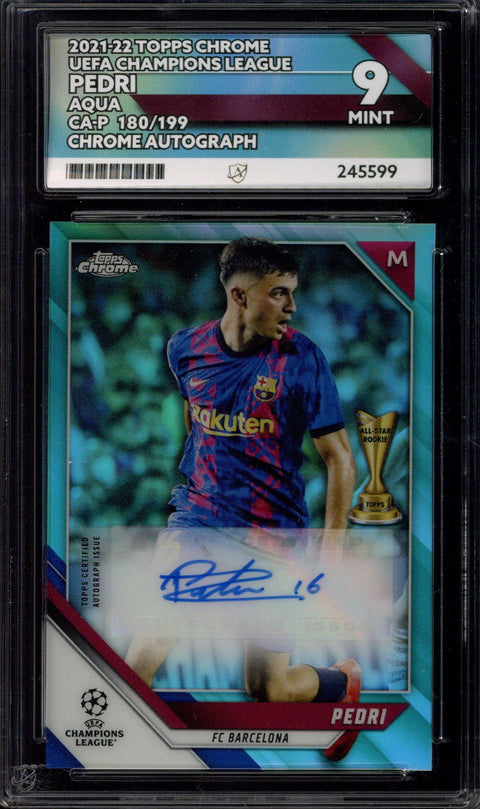 2021-22 Topps Chrome UCC Pedri Aqua Autograph /199 #CA-P ACE 9