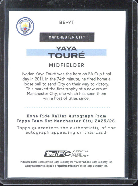 2025-26 Topps Manchester City Team Set Yaya Toure Bona Fide Autograph /25 #BB-YT