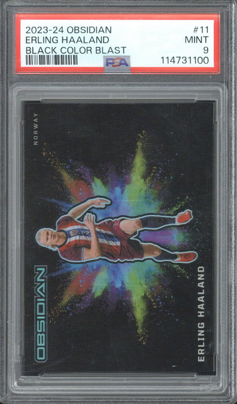 2023-24 Panini Obsidian Erling Haaland Black Color Blast #11 PSA 9