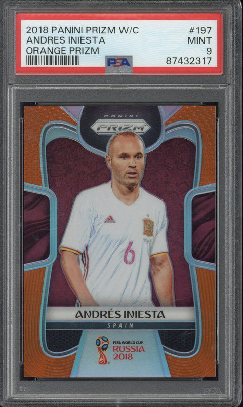 2018 Panini Prizm World Cup Andres Iniesta Orange Prizm /65 #197 PSA 9