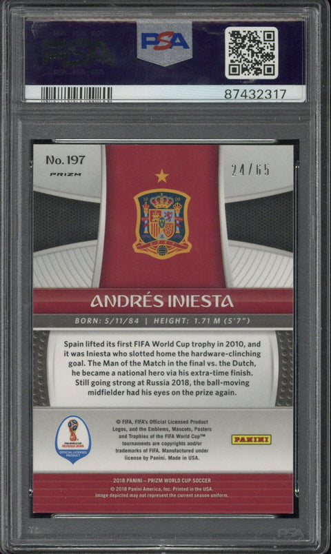 2018 Panini Prizm World Cup Andres Iniesta Orange Prizm /65 #197 PSA 9