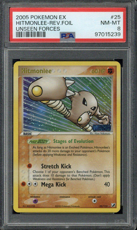 2005 Pokémon EX Unseen Forces Hitmonlee Reverse Holo 25/115 PSA 8 - EU