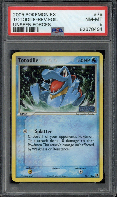 2005 Pokémon EX Unseen Forces Totodile Reverse Holo 78/115 PSA 8 - EU