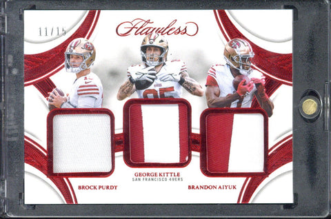 2025 Panini Flawless Purdy / Kittle / Aiyuk Triple Patch /15 #TP-SF