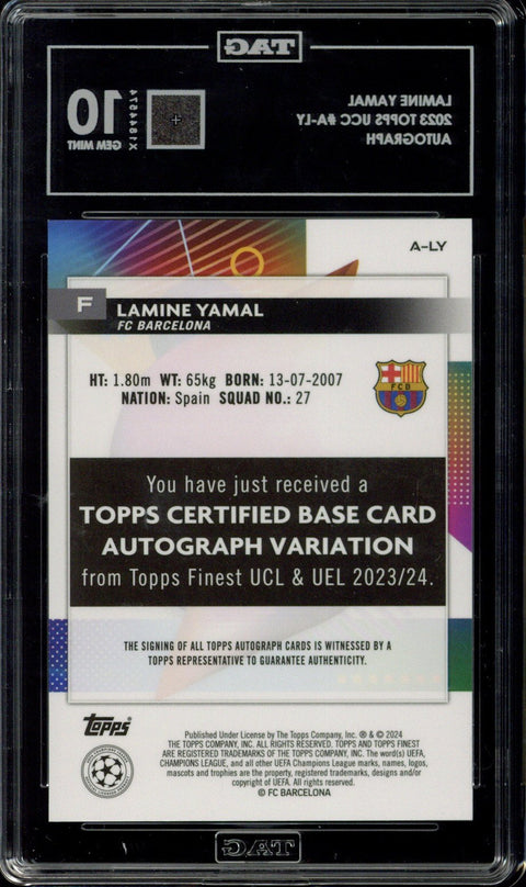 2023-24 Topps Finest UCC Lamine Yamal RC Autograph #A-LY TAG 10