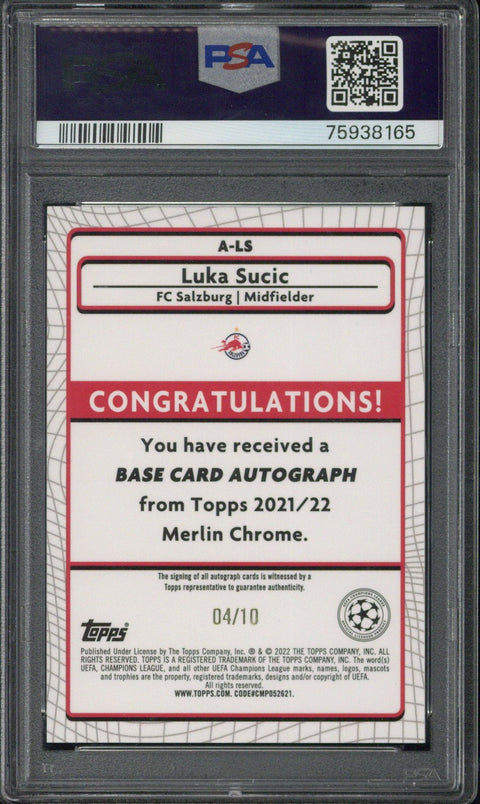 2021-22 Topps Merlin Chrome UCL Luka Sucic Red Refractor Autograph /10 #LS PSA 10 AUTO 10
