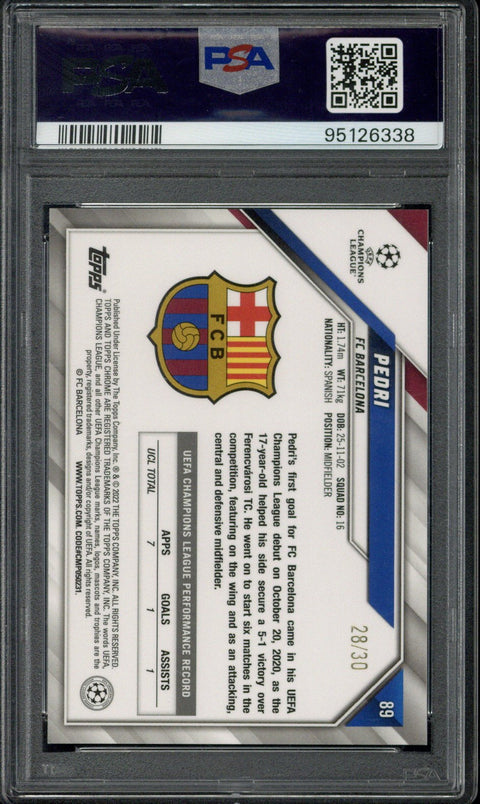 2021-22 Topps Chrome UCL Pedri Black & Gold Starball Refractor /30 #89 PSA 10