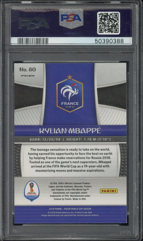 2018 Panini Prizm World Cup Kylian Mbappe Red/Blue Wave #80 PSA 9