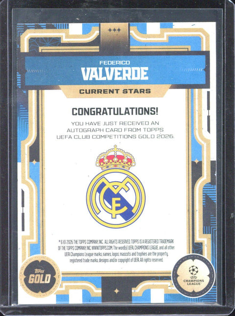 2025-26 Topps Gold UCC Federico Valverde Current Stars Autograph /99