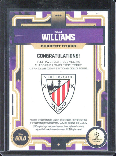 2025-26 Topps Gold UCC Nico Williams Current Stars Autograph /50