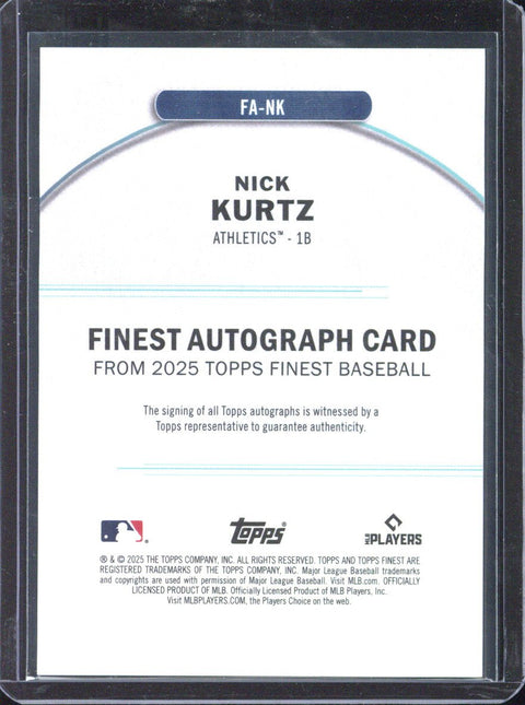 2025 Topps Finest Baseball Nick Kurtz RC Autograph /99 #FA-NK