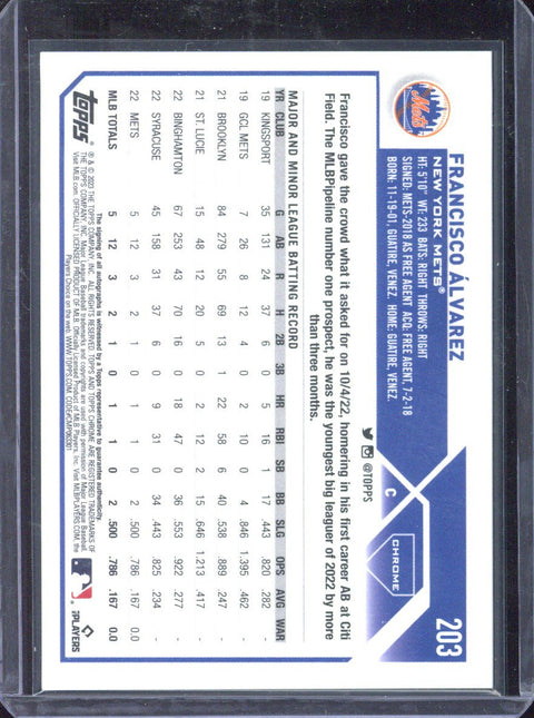 2023 Topps Chrome Logofractor Francisco Alvarez RC Autograph /25 #203
