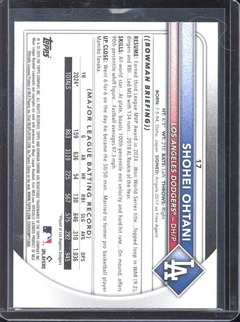 2025 Topps Chrome Bowman Shohei Ohtani Blue Wave Refractor /150 #17