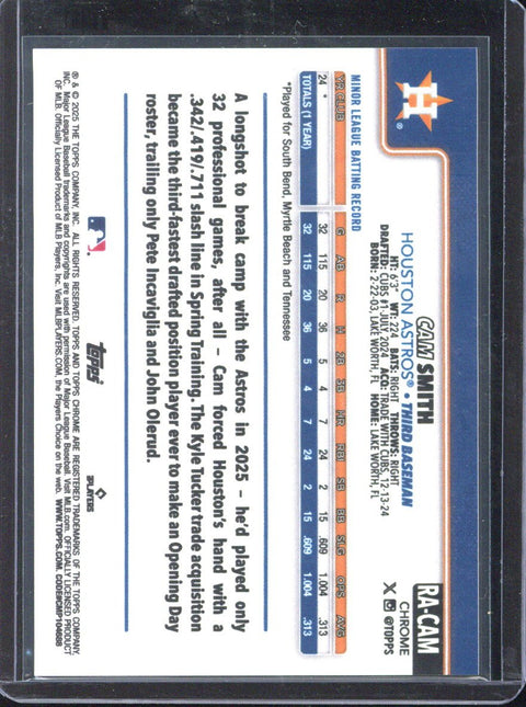 2025 Topps Chrome Cam Smith RC Gold Lava Autograph /85 #RA-CAM