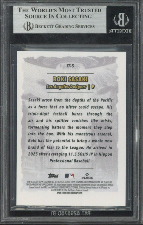 2025 Topps Chrome Bowman Roki Sasaki RC "It came to the League" Orange Refractors /25 #IT-5 BGS 8
