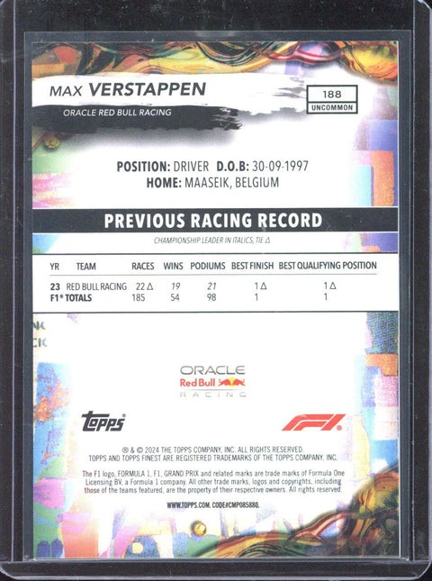 2024 Topps Finest F1 Max Verstappen /150 #188