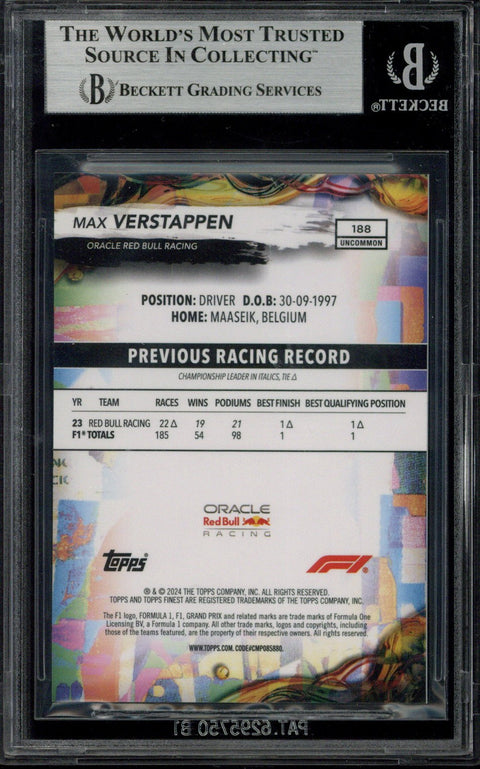 2024 Topps Finest F1 Max Verstappen Gold Refractors /25 #188 BGS 9