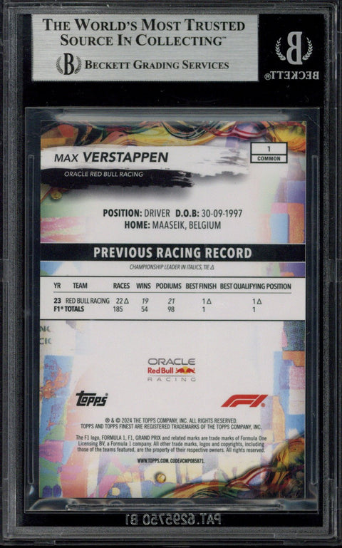 2024 Topps Finest F1 Max Verstappen Red Black Vapor Refractors /20 #1 BGS 9