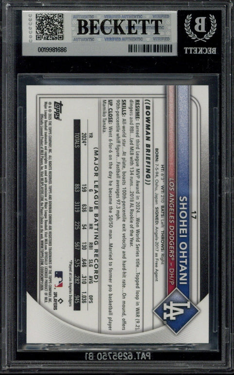 2025 Topps Chrome Bowman Shohei Ohtani Blue Geometric Refractors /150 #17 BGS 9