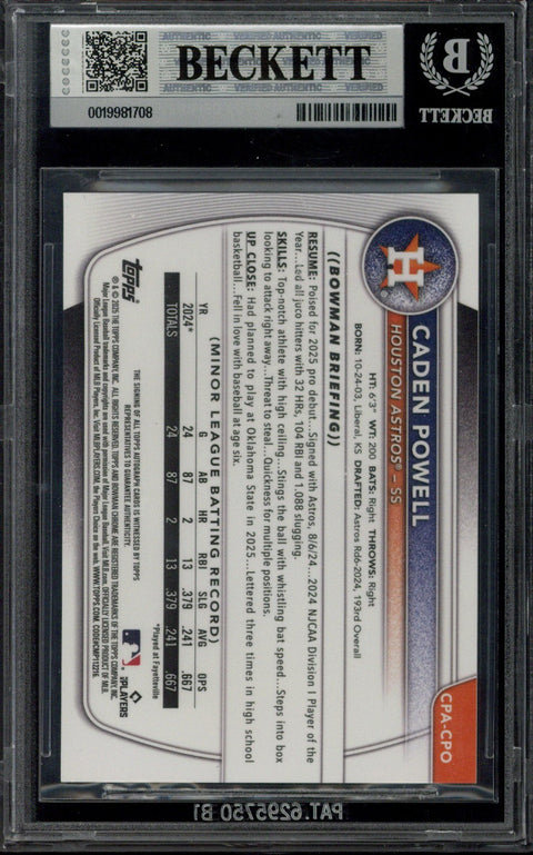 2025 Topps Chrome Bowman Caden Powell Red Shimmer Autograph /5 #CPA-CPO BGS 9