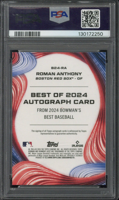 2024 Topps Bowman's Best Roman Anthony Best of 2024 Autograph #B24RA PSA 10