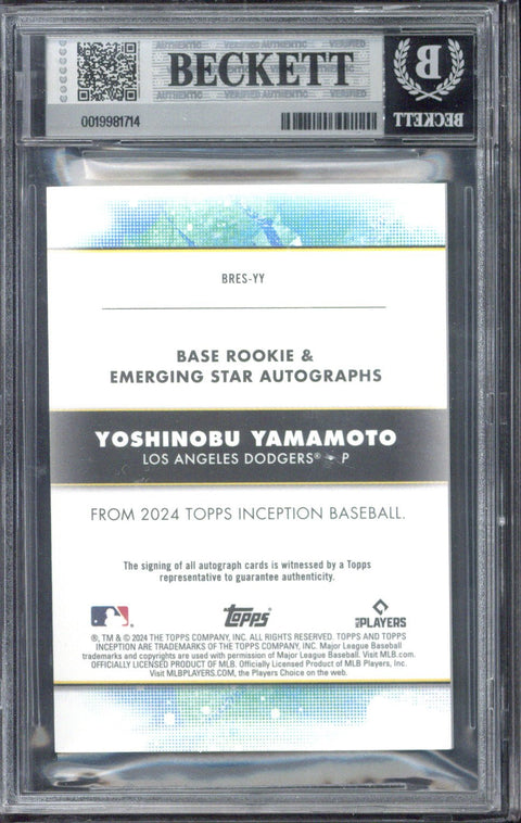 2024 Topps Inception Baseball Yoshinobu Yamamoto RC Emerging Stars Autograph /99 #BRES-YY BGS 9