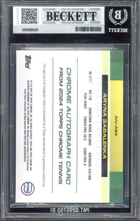 2024 Topps Chrome Aryna Sabalenka Image Variation Black Refractor Autograph /10 #AIV-ASA BGS 9
