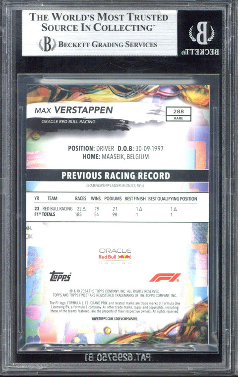 2024 Topps Finest F1 Max Verstappen Black Refractor /15 #288 BGS 9
