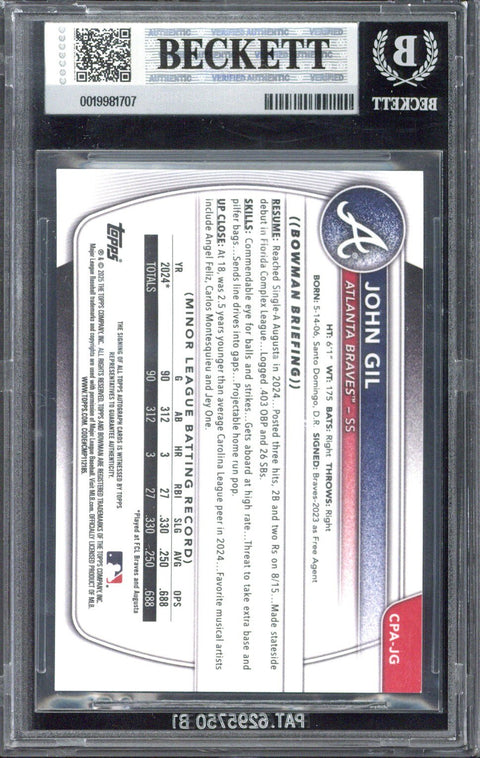 2025 Topps Bowman Chrome John Gil Red Shimmer Autograph /5 #CPAJG BGS 9