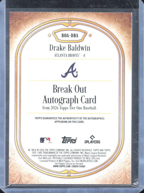 2026 Topps Tier One Baseball Drake Baldwin Break Out Autograph /49 #BOA-DBA