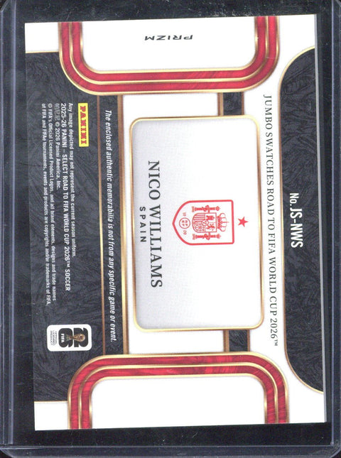 2025-26 Panini Select Road to FIFA World Cup Nico Williams Jumbo Relic #JS-NWS