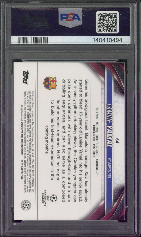 2023-24 Topps Chrome UCC Lamine Yamal Aqua Prism Refractor #64 PSA 9