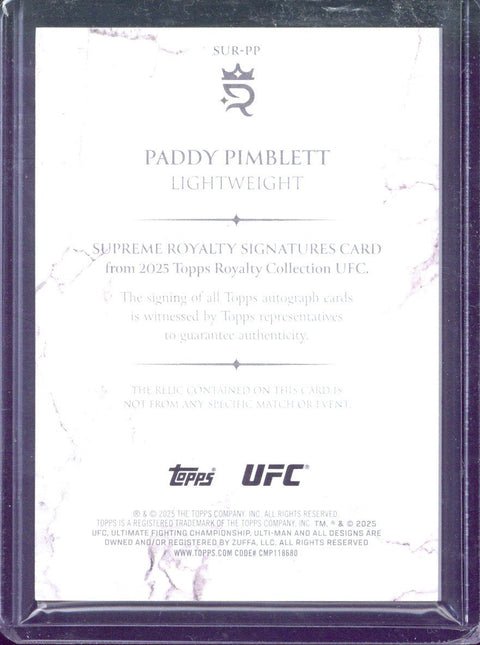 2025 Topps Royalty UFC Paddy Pimblett Supreme Royalty Autograph Relic /49 #SUR-PP