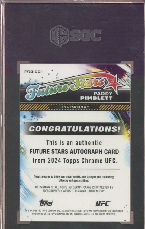 2024 Topps Chrome UFC Paddy Pimblett Future Stars Autograph #FSA-PPI SGC 10 AUTO 10