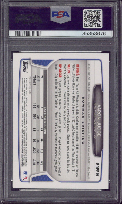 2013 Topps Bowman DP & Pros. Aaron Judge #BDPP19 PSA 10