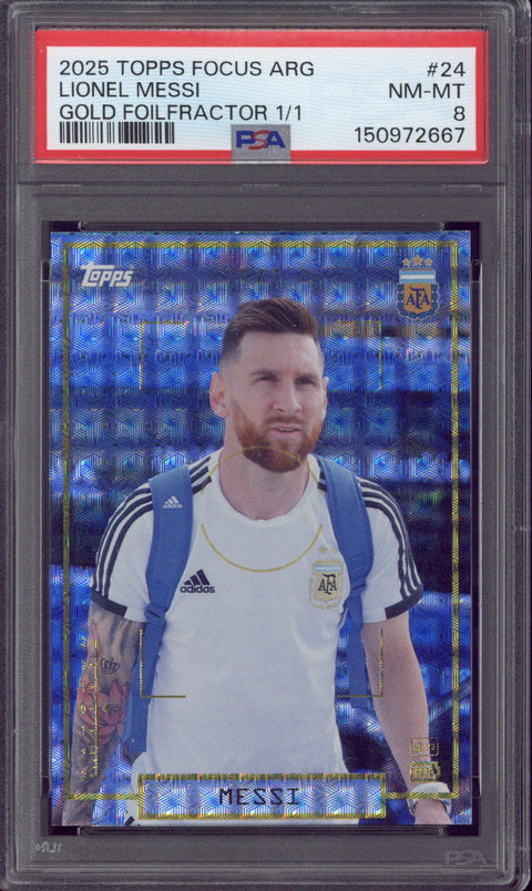 2025 Topps Focus Argentina Lionel Messi Gold Foilfractor 1/1 #24 PSA 8