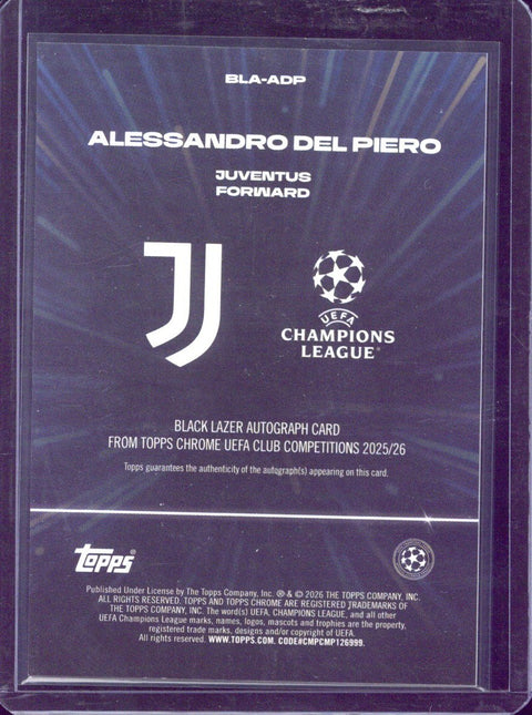 2025-26 Topps Chrome UCC Alessandro Del Piero Black Lazer Autograph #BLA-ADP
