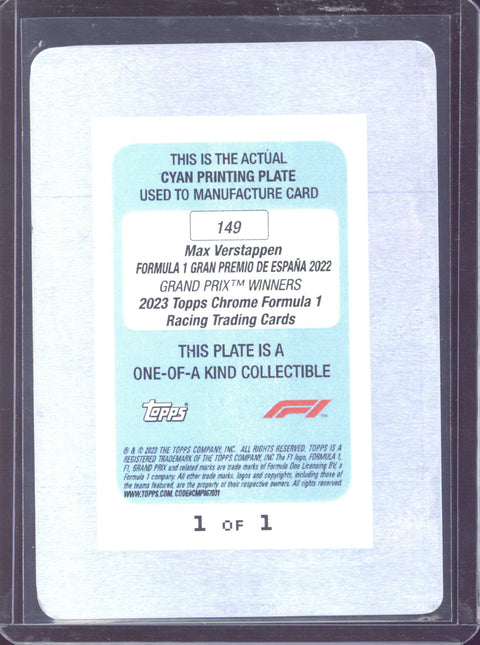 2023 Topps Chrome F1 Max Verstappen Cyan Printing Plate 1/1 #149