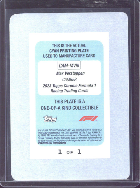 2023 Topps Chrome F1 Max Verstappen Cyan Printing Plate 1/1 #CAM-MVIII