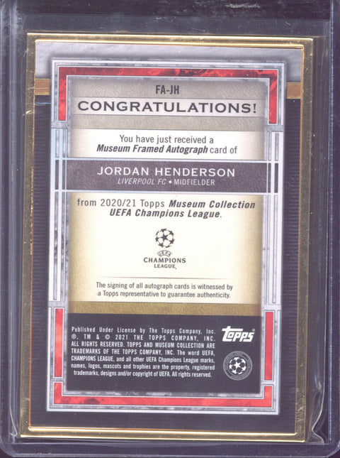 2020-21 Topps Museum UCC Jordan Henderson Framed Autograph /25 #FA-JH