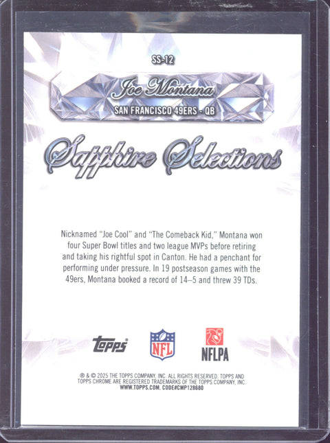 2025 Topps Chrome Football Joe Montana Sapphire Selections /25 #SS-12