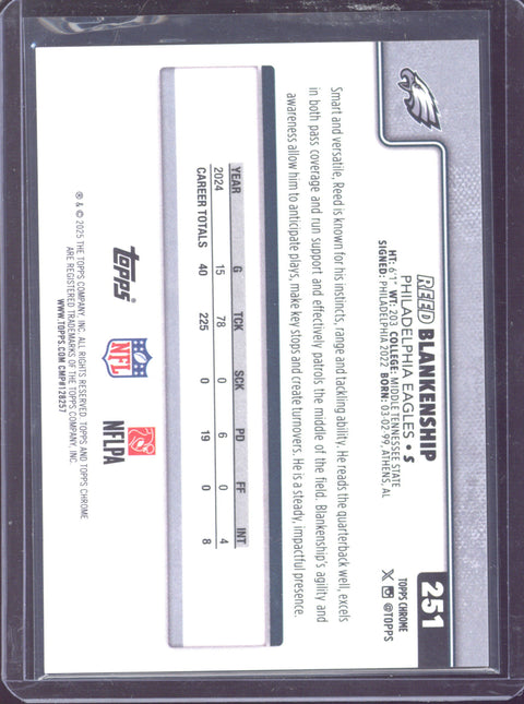 2025 Topps Chrome Football Reed Blankenship Black Sapphire /10 #251
