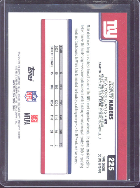 2025 Topps Chrome Football Malik Nabers Orange Sapphire /25 #225