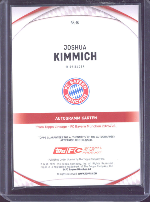 2025-26 Topps Lineage FC Bayern München Joshua Kimmich Autograph /50 #AK-JK -EU