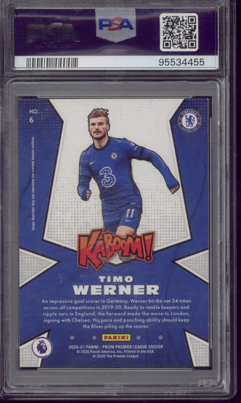 2020-21 Panini Prizm Premier League Timo Werner KABOOM! #6 PSA 8